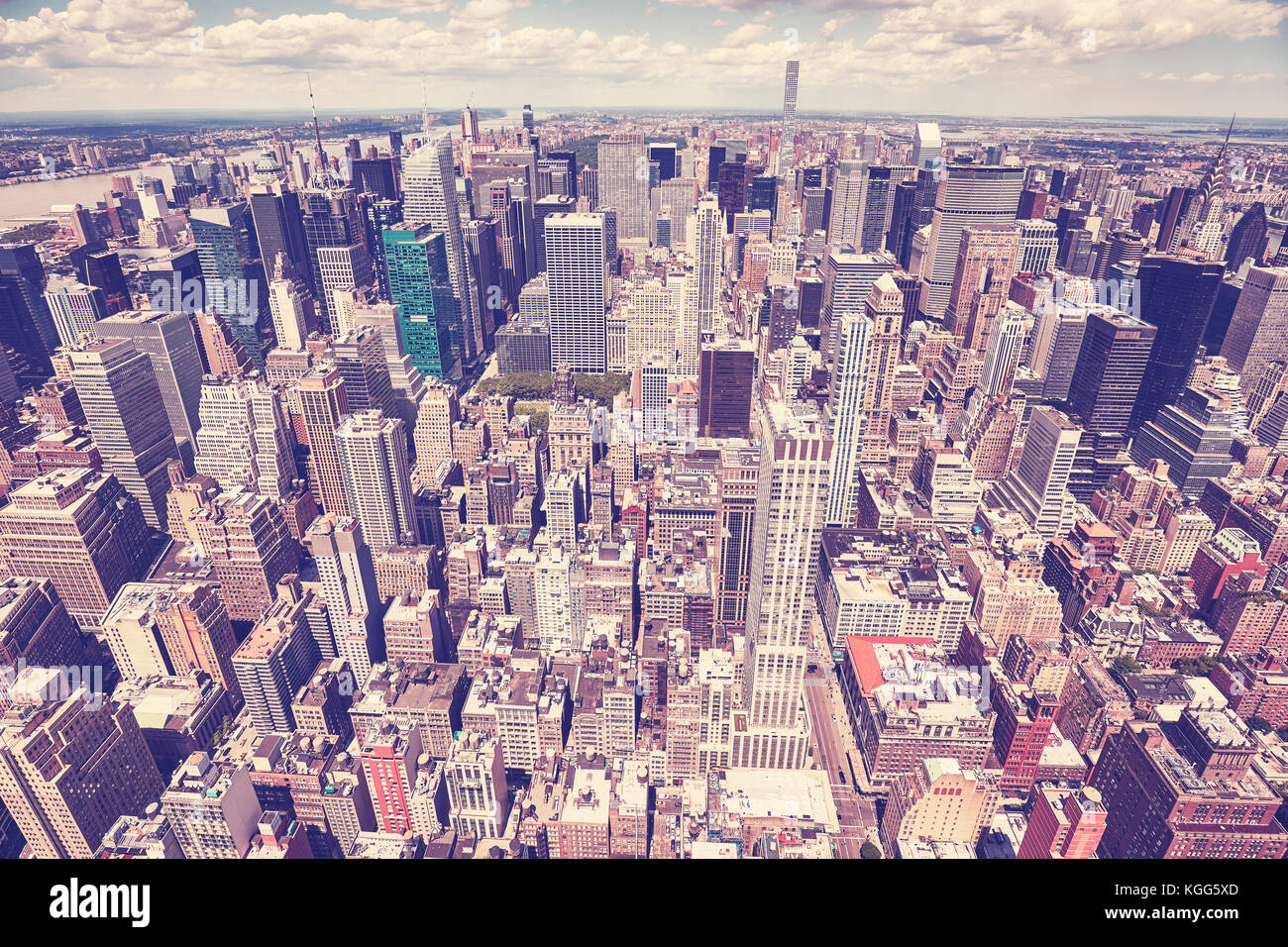 Vintage tonica fotografia aerea della città di new York skyline di Manhattan, Stati Uniti d'America. Foto Stock