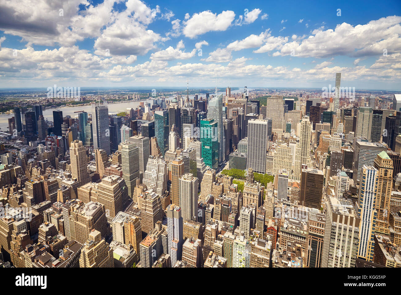 Ampio angolo di fotografia aerea della città di new York skyline di Manhattan, Stati Uniti d'America. Foto Stock