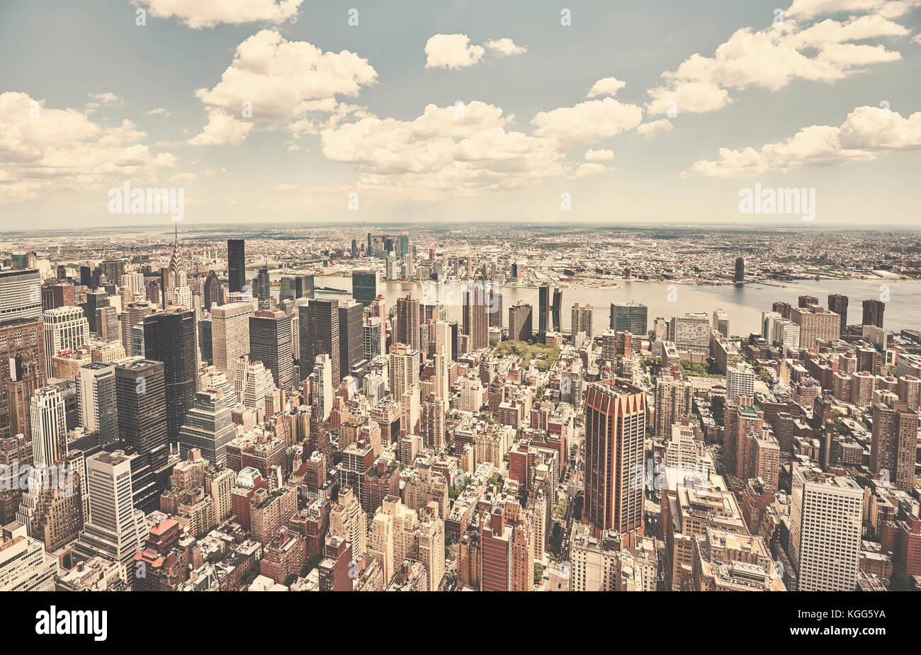 Retrò tonica fotografia aerea di new York skyline della città, stati uniti d'America. Foto Stock