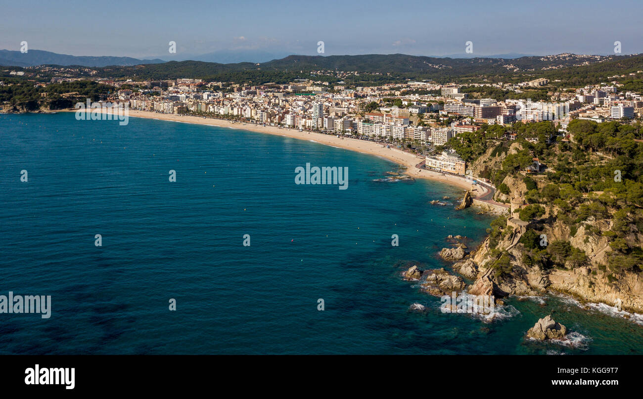 Vista aerea di lloret de mar città costiera in Catalogna, Spagna Foto Stock