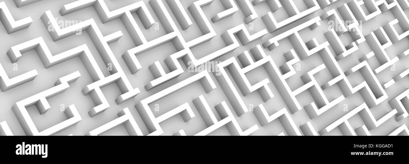 Ginormous bianco labirinto struttura, con un percorso labirinto attraverso la struttura (3d illustrazione banner) Foto Stock