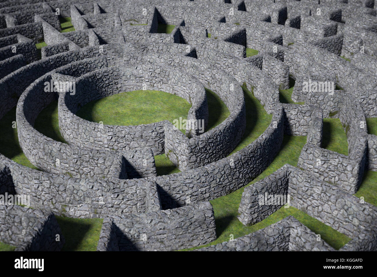Enorme labirinto circolare struttura con pareti solide (3d'illustrazione) Foto Stock