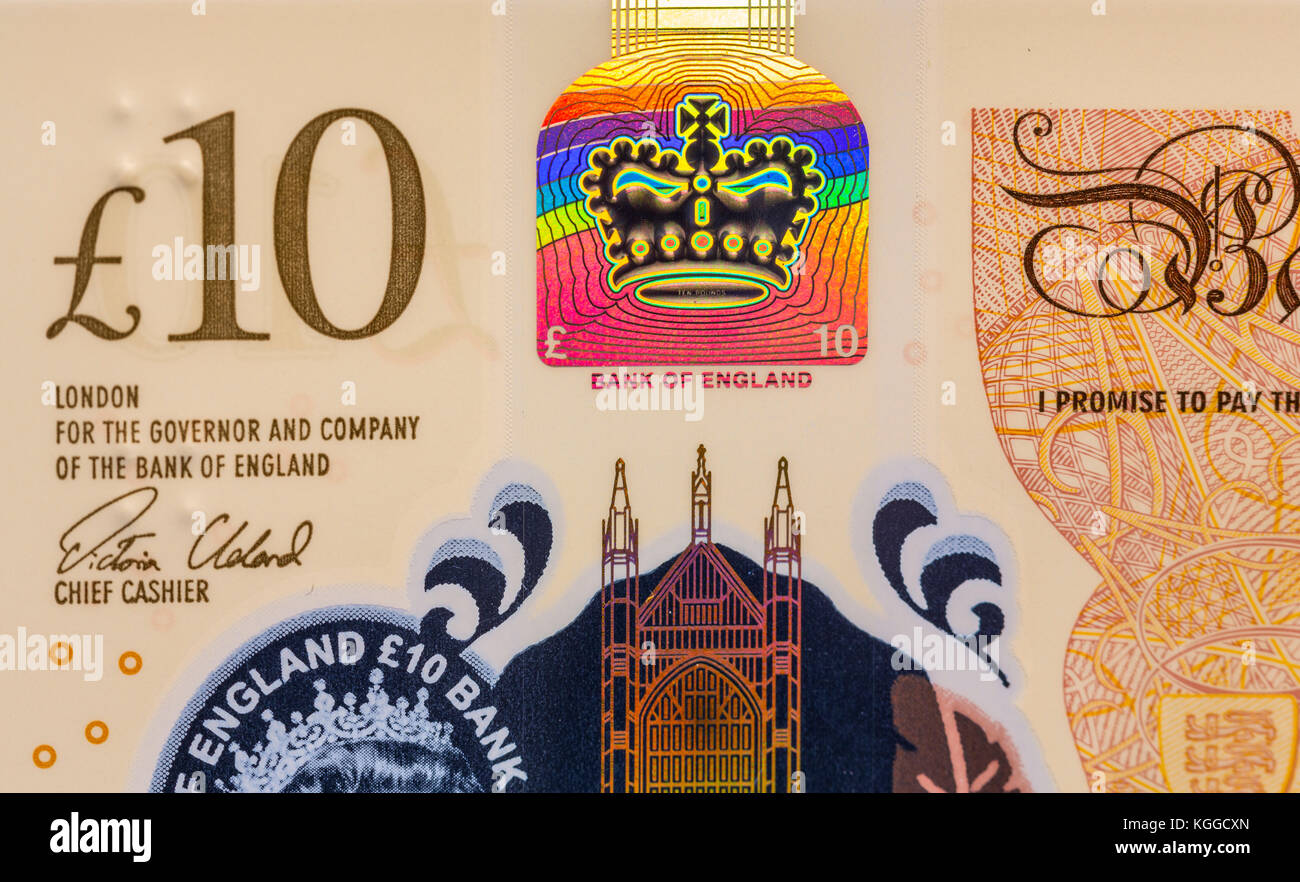 Nuovo dieci pound nota, vicino. Foto Stock