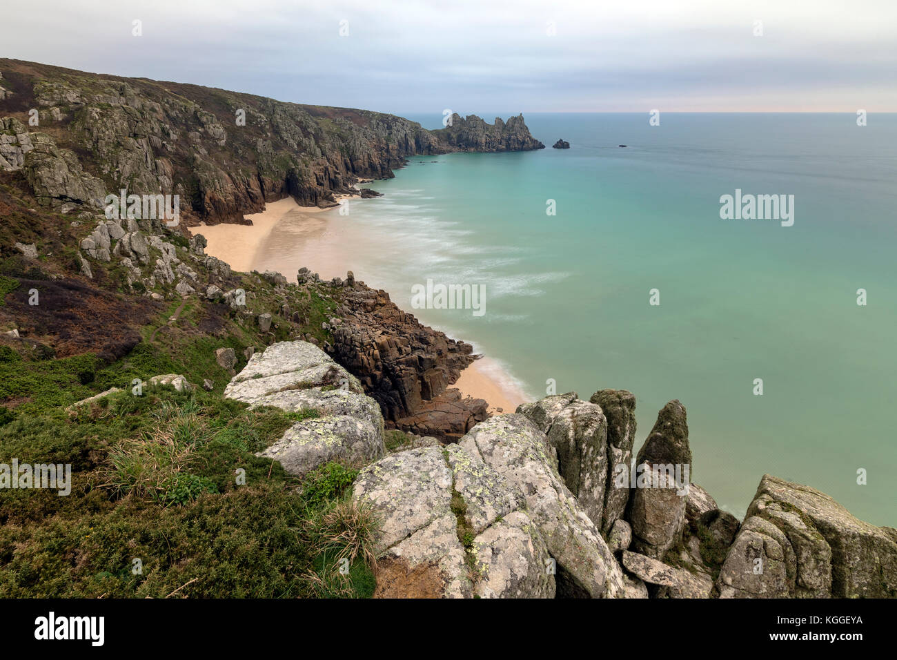 Logan Rock, Penwith Peninsula, Cornovaglia, Inghilterra, Regno Unito Foto Stock