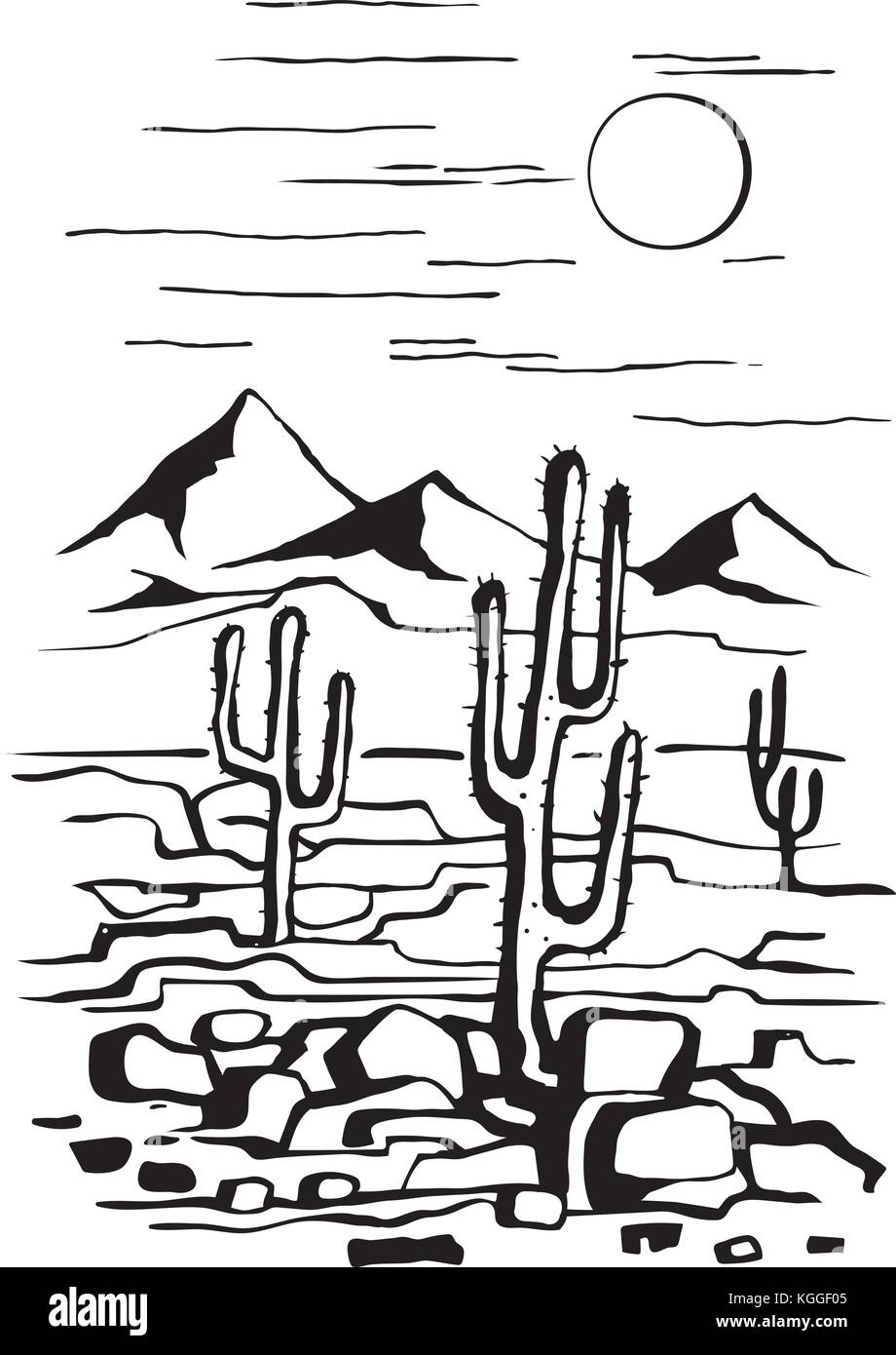 America con cactus e montagne. Illustrazione Vettoriale