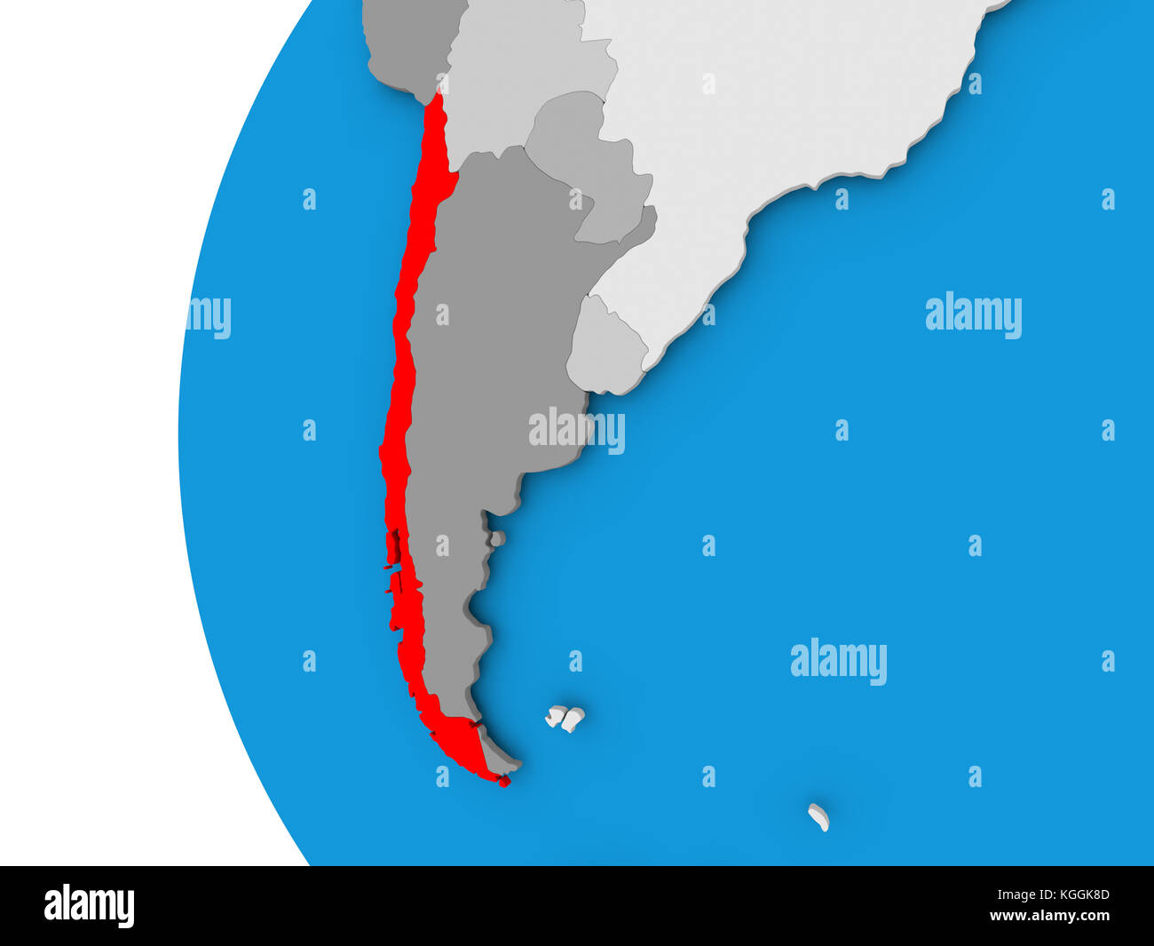 Cile in rosso sul globo politico. Illustrazione 3D. Foto Stock