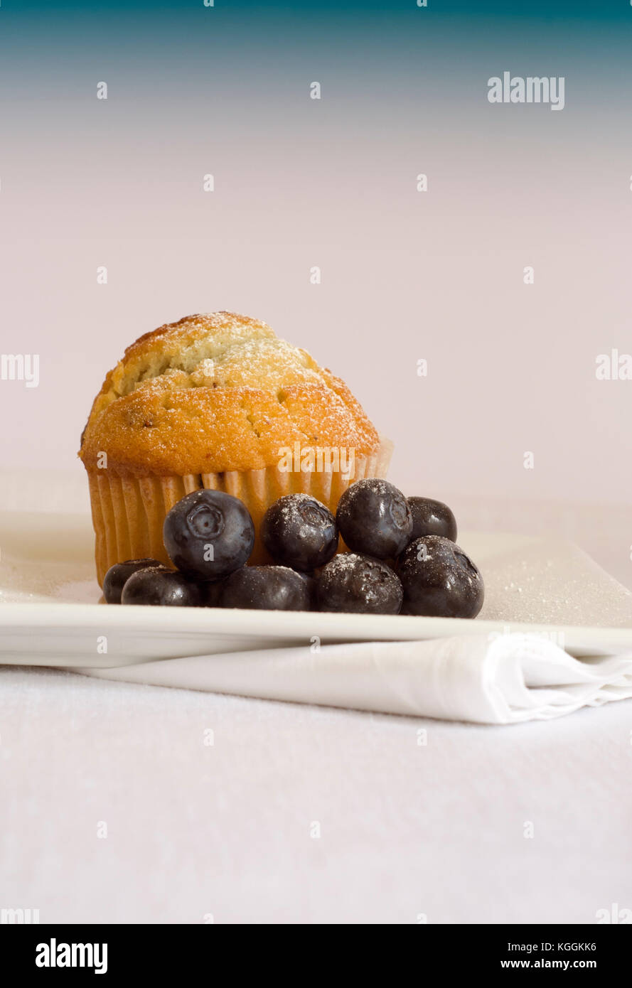 Muffin ai mirtilli con mirtilli freschi, studio food still life shot Foto Stock