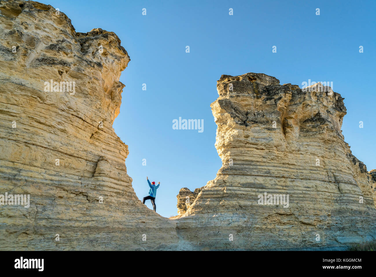 Escursionismo rock formazione al castello di rocce in western kansas Foto Stock