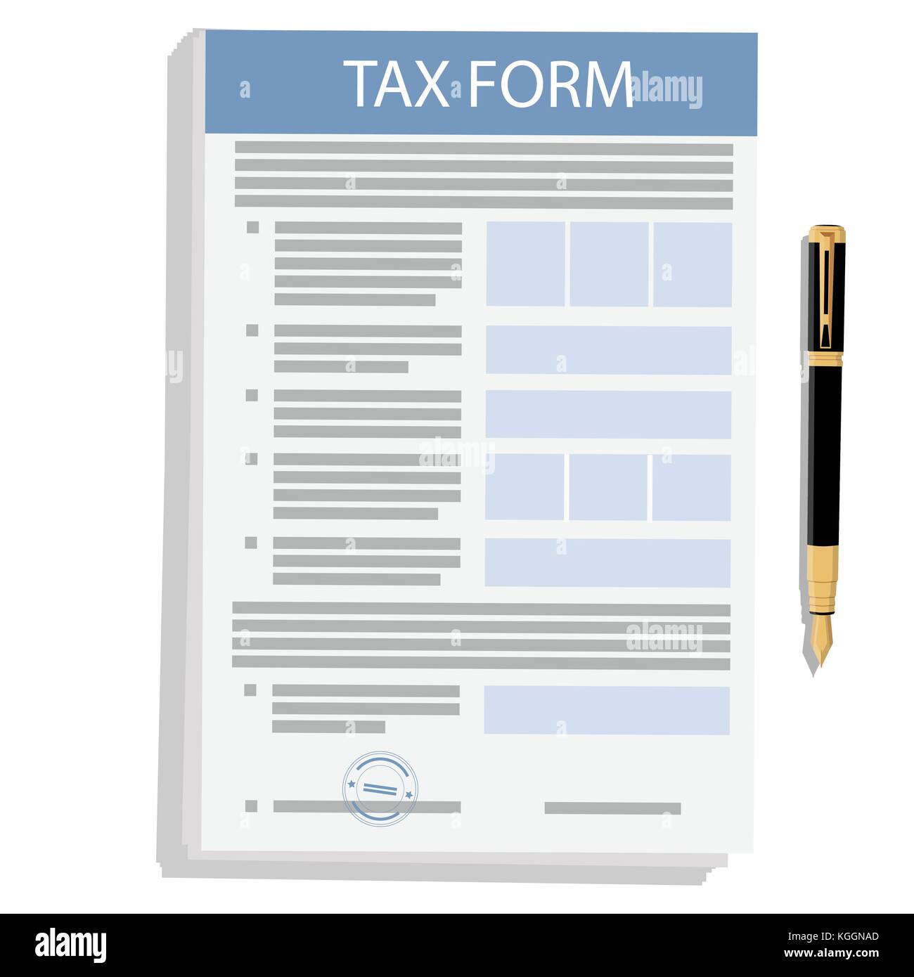 Illustrazione Vettoriale imposta sul reddito sotto forma di carta e penna stilografica icona isolati su sfondo bianco. imposta sul reddito federale modulo ritorno fiscale Illustrazione Vettoriale