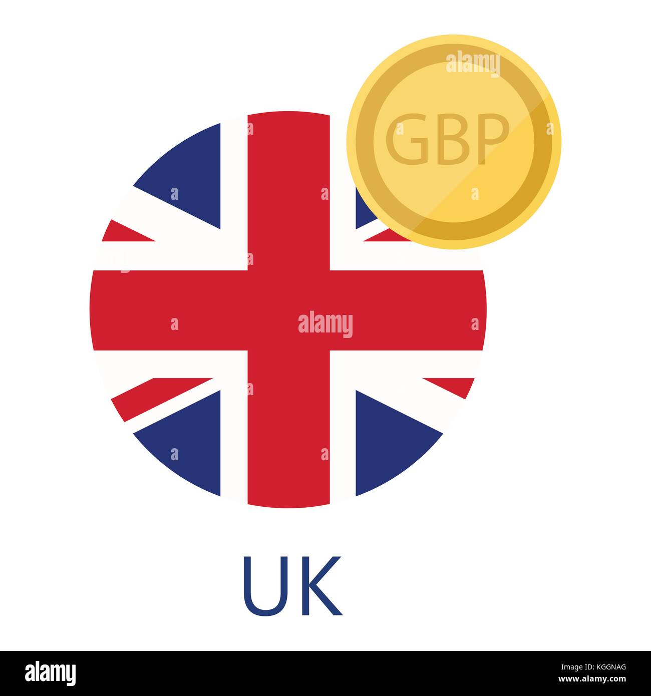Illustrazione Vettoriale uk round bandiera e simbolo di valuta gbp. Stati Uniti di gran bretagna valuta sterlina britannica icona Illustrazione Vettoriale