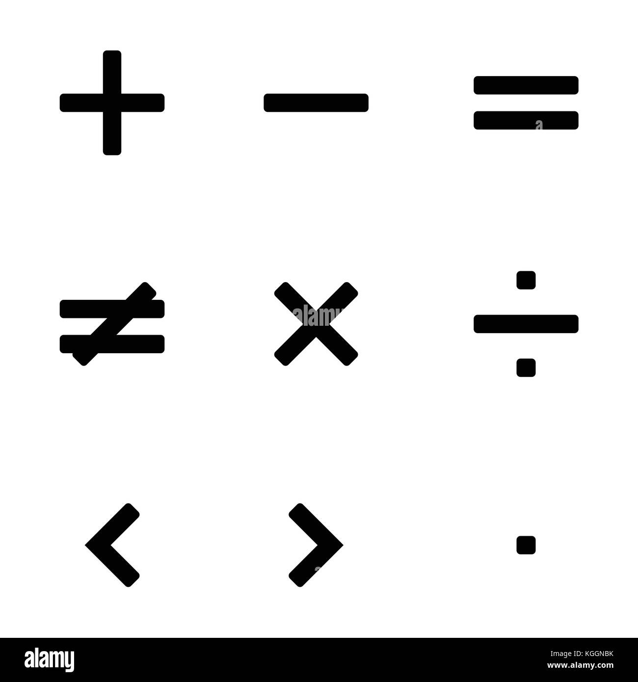 Illustrazione Vettoriale semplice i simboli matematici, set di segni, raccolta in colore nero isolato su sfondo bianco. Illustrazione Vettoriale