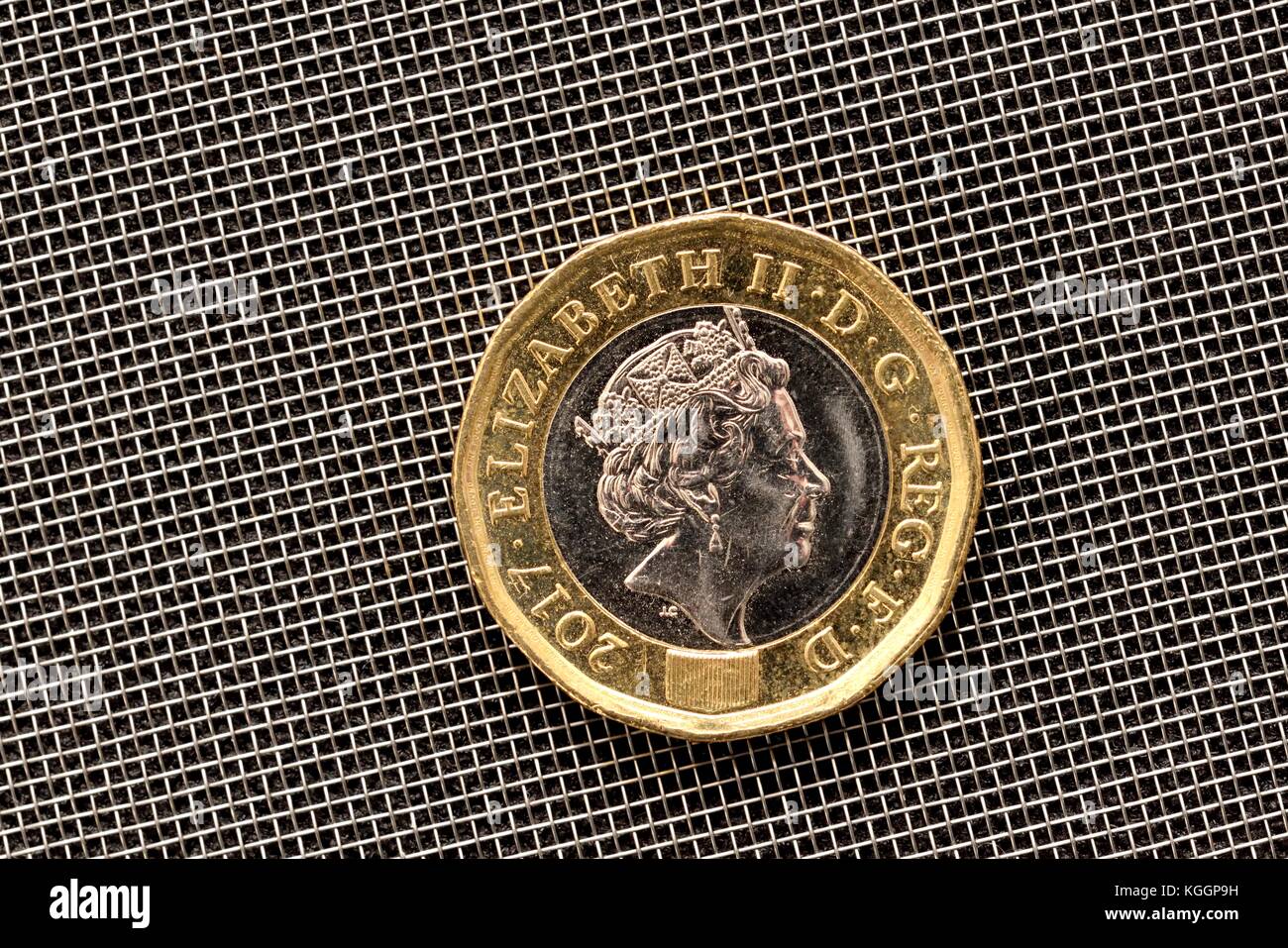 Una sterlina moneta queens head up Foto Stock