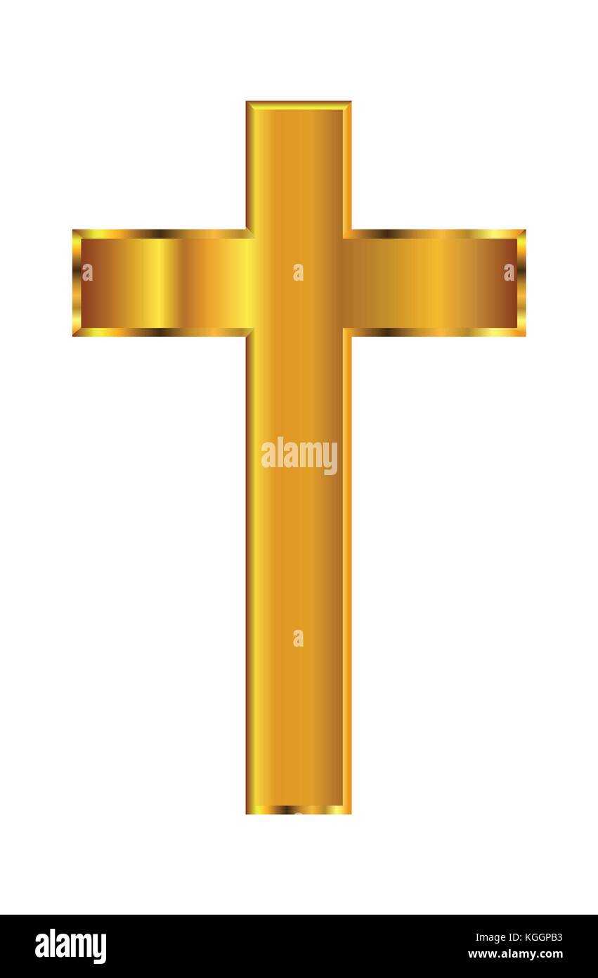 Il cristiano il crocifisso in oro su un bianco sfondo isolato Illustrazione Vettoriale