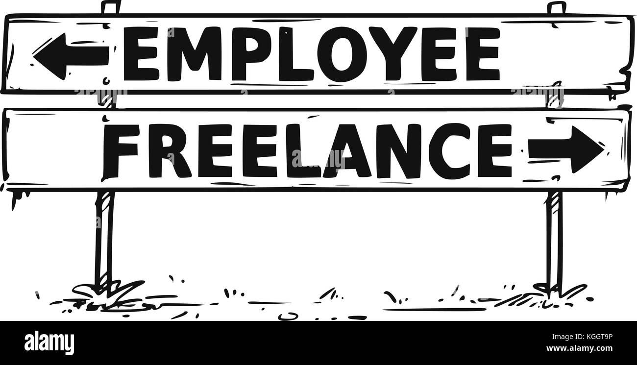 Il disegno vettoriale del dipendente o freelance decisione blocco stradale segno di freccia. Illustrazione Vettoriale