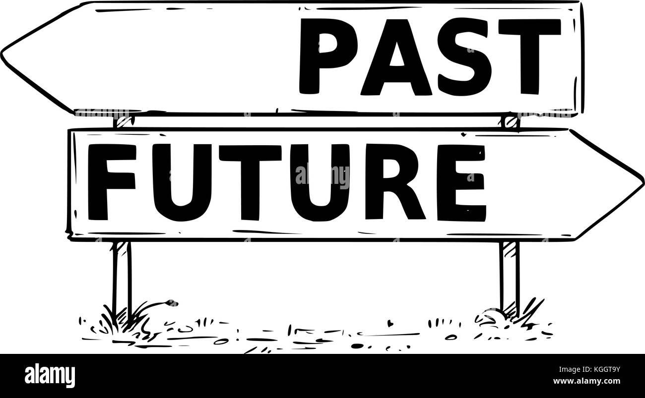 Il disegno vettoriale del passato o futuro business decisione traffico segno di freccia. Illustrazione Vettoriale