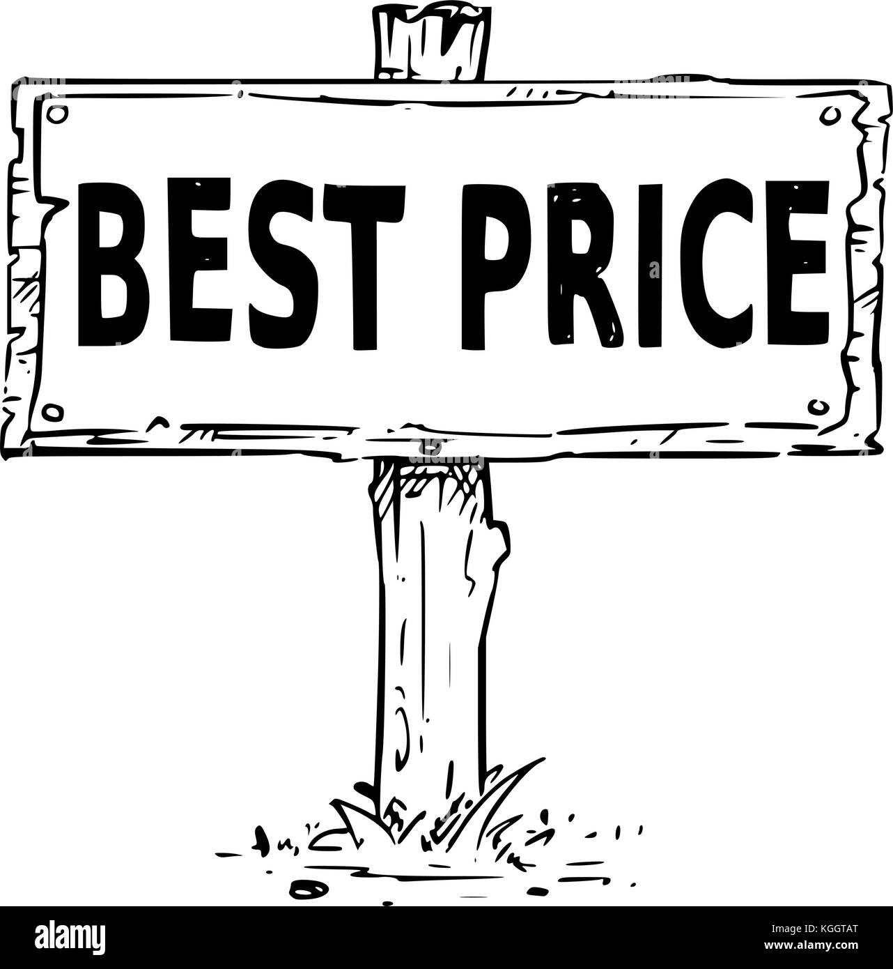 Vettore di disegno del cartello in legno stampato con testo aziendale al prezzo migliore. Illustrazione Vettoriale