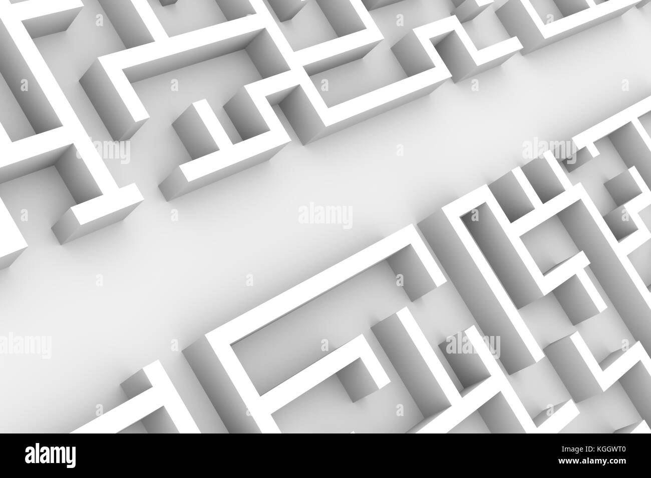Giant bianco labirinto struttura, con un facile percorso labirinto attraverso la struttura a labirinto (3d'illustrazione) Foto Stock