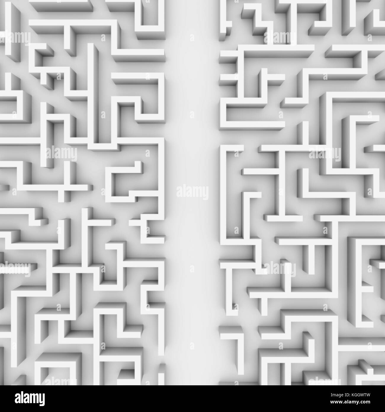 Giant bianco labirinto struttura, con un facile percorso labirinto attraverso la struttura (3d'illustrazione) Foto Stock