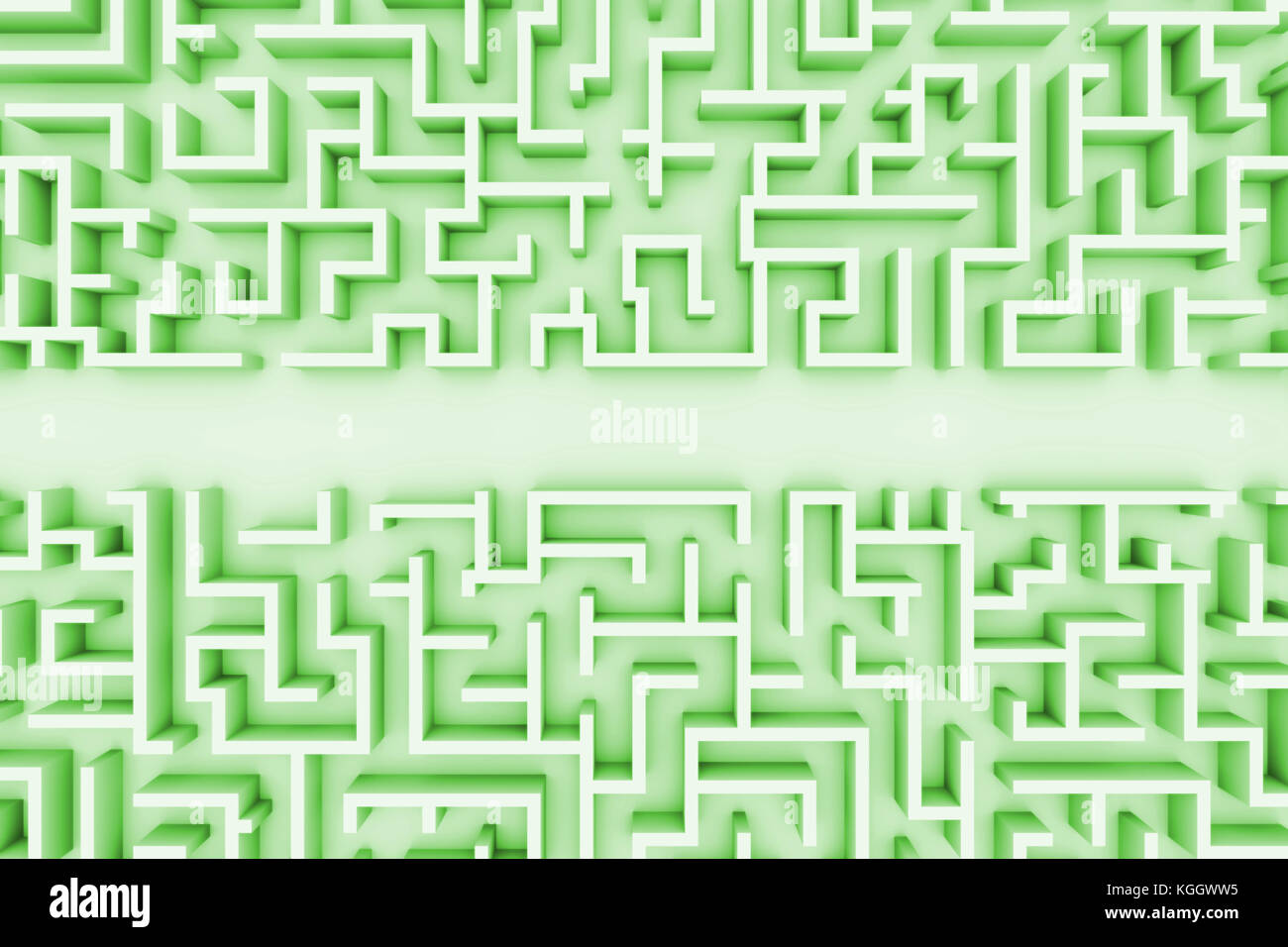 Gigante labirinto verde struttura, con un percorso labirinto attraverso la struttura (3d'illustrazione) Foto Stock