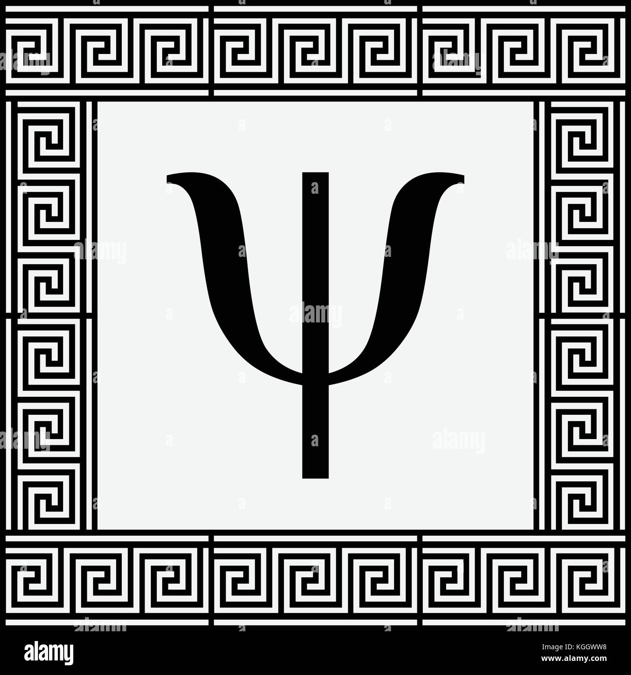Psi lettera greca icona, psi simbolo in greco antico telaio, illustrazione vettoriale. Illustrazione Vettoriale
