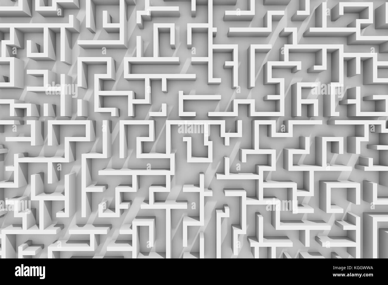 Ginormous bianco labirinto struttura, con un percorso labirinto attraverso la struttura (3d'illustrazione) Foto Stock