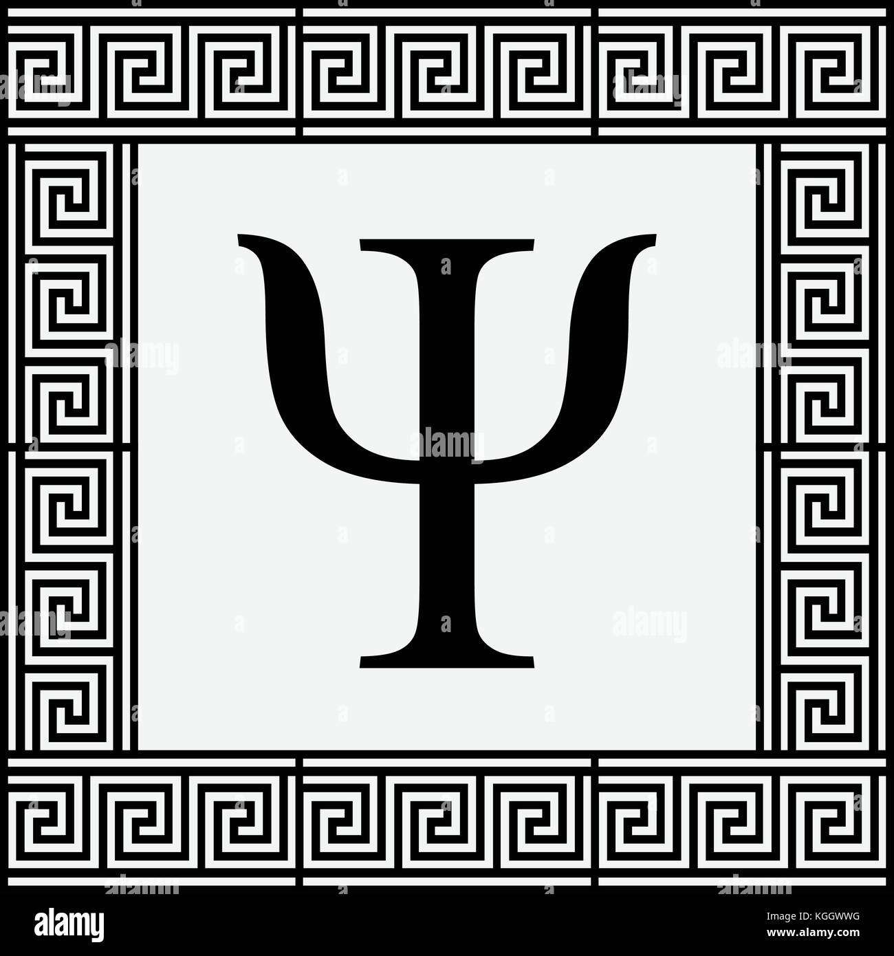 Psi lettera greca icona, psi simbolo in greco antico telaio, illustrazione vettoriale. Illustrazione Vettoriale