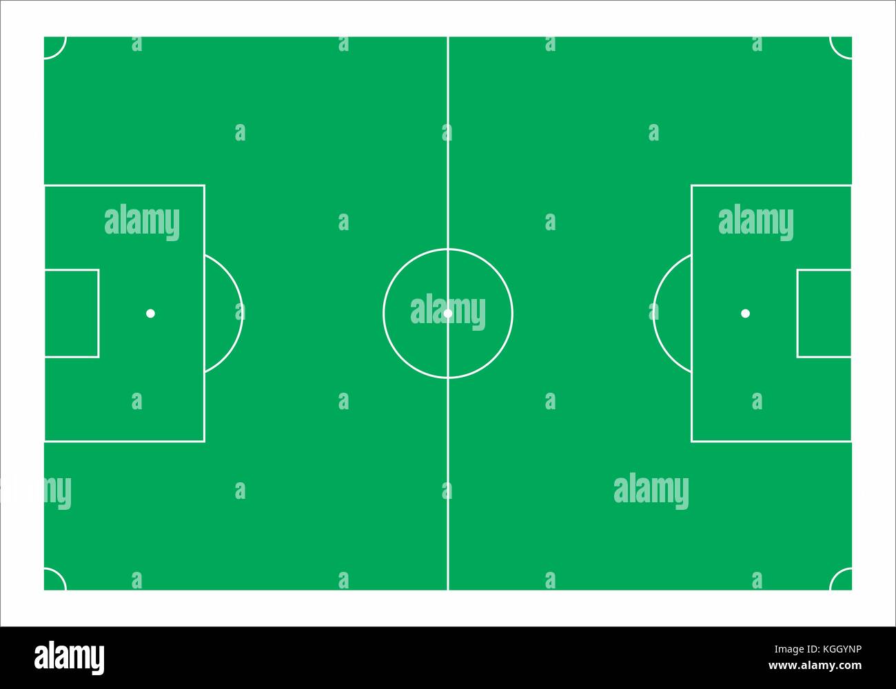 Illustrazione vettoriale di un verde campo di calcio Foto Stock