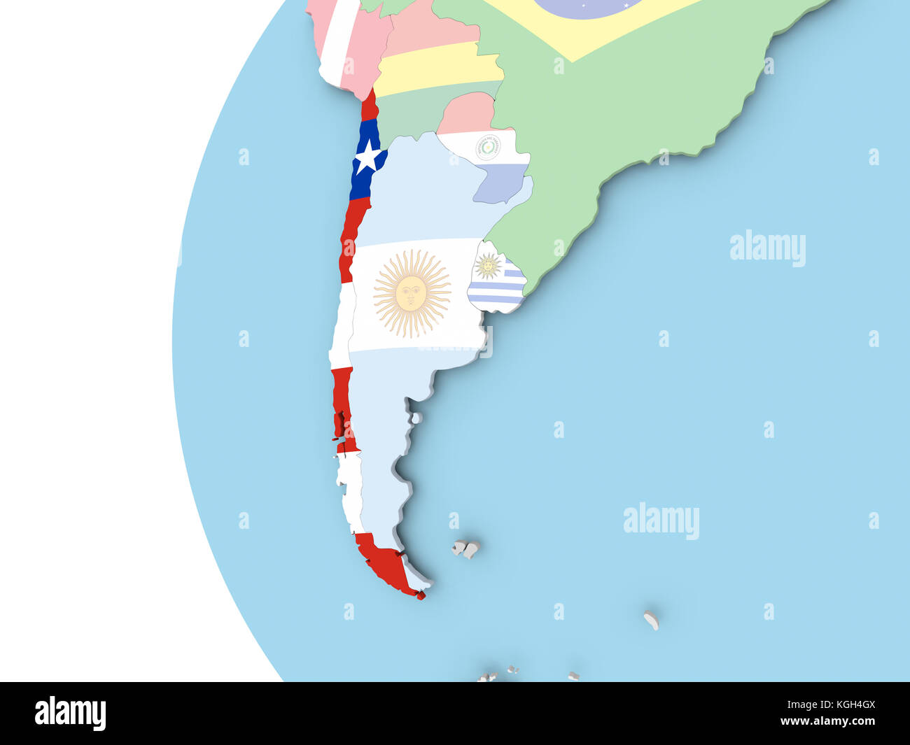 Cile su globo politico con bandiera. Illustrazione 3D. Foto Stock