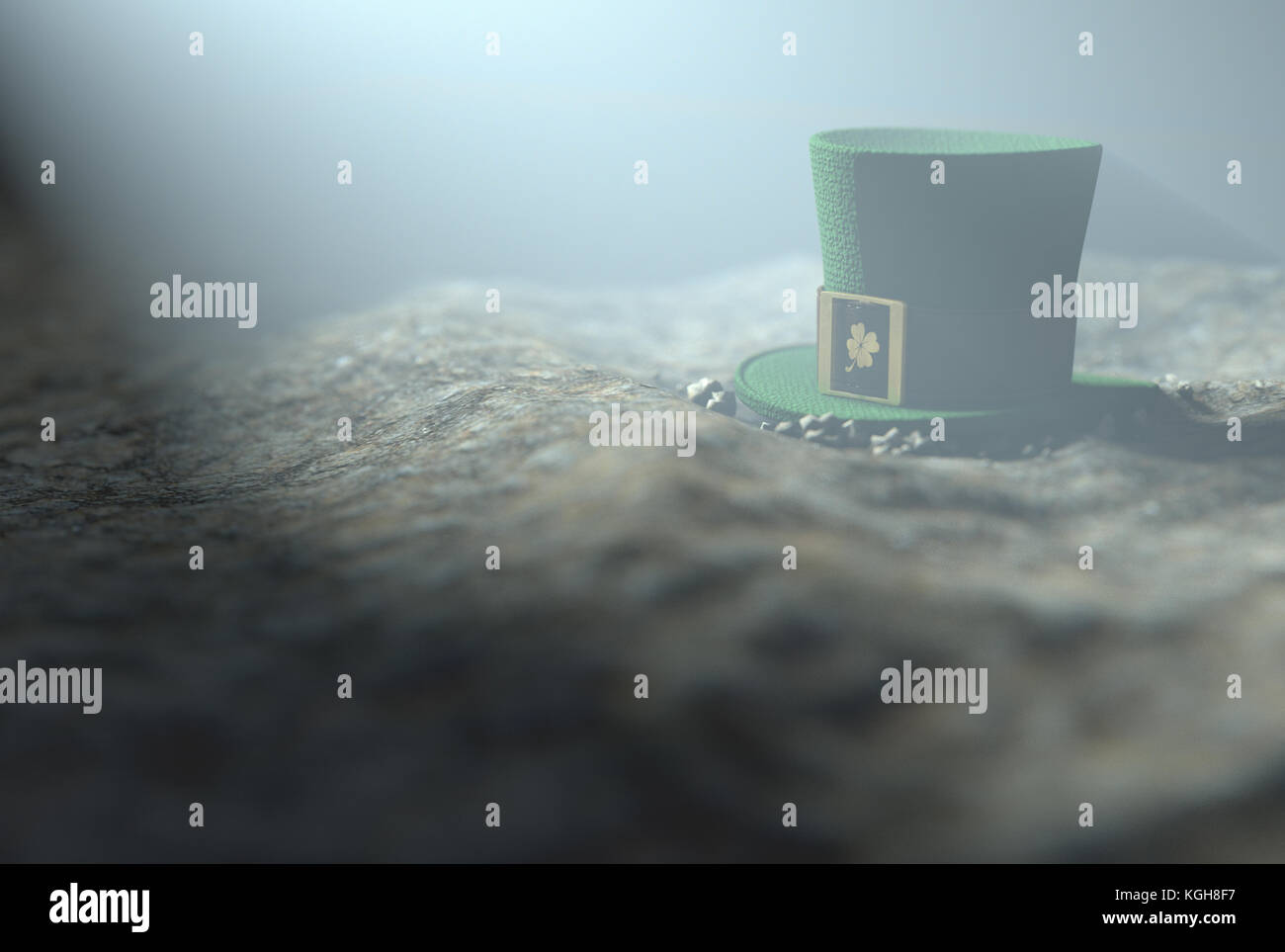 Un concetto di immagine che mostra un piccolo leprechaun hat apparentemente persa sul terreno di notte - 3D render Foto Stock