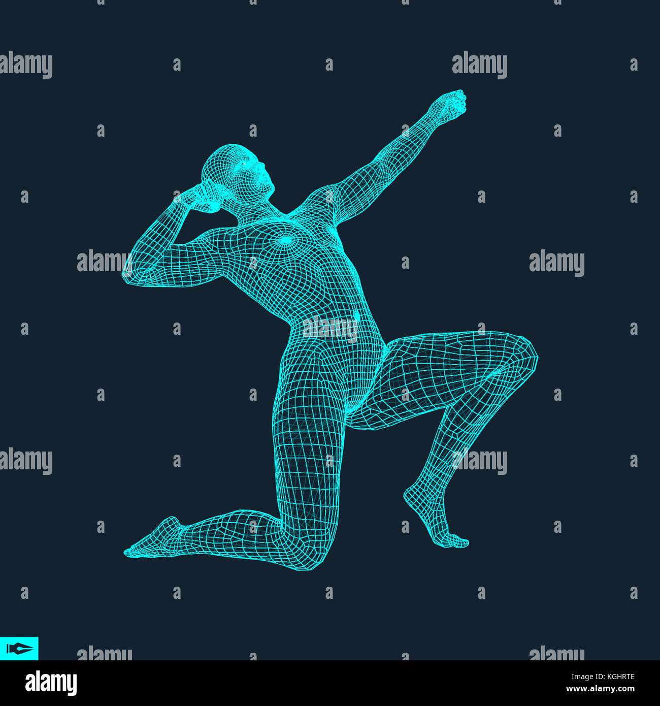 Modello 3d dell'uomo. corpo umano modello filo. elemento di design. tecnologia illustrazione vettoriale. Illustrazione Vettoriale