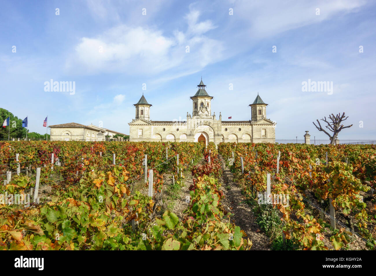 Chateau Cos d'Estournel, Bordeaux regione viticola, Medoc, Saint Estephe, Francia. Foto Stock