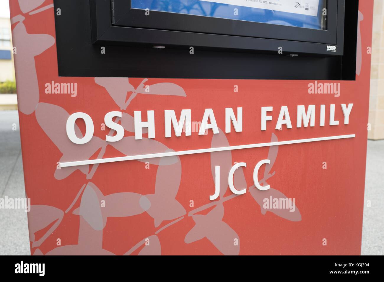 Segno per la famiglia oshman Jewish Community Center (JCC) nella Silicon Valley, palo Alto, California, 20 settembre 2017. () Foto Stock