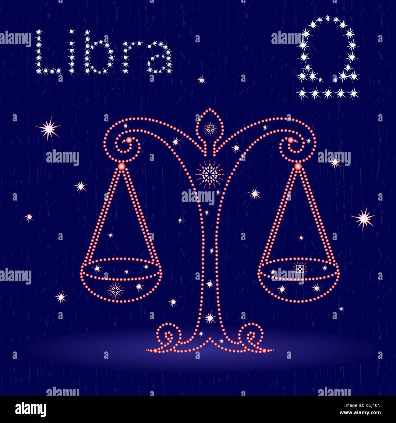Segno zodiacale Libra sul cielo stellato, disegnati a mano illustrazione vettoriale con stilizzata stelle su sfondo blu Illustrazione Vettoriale