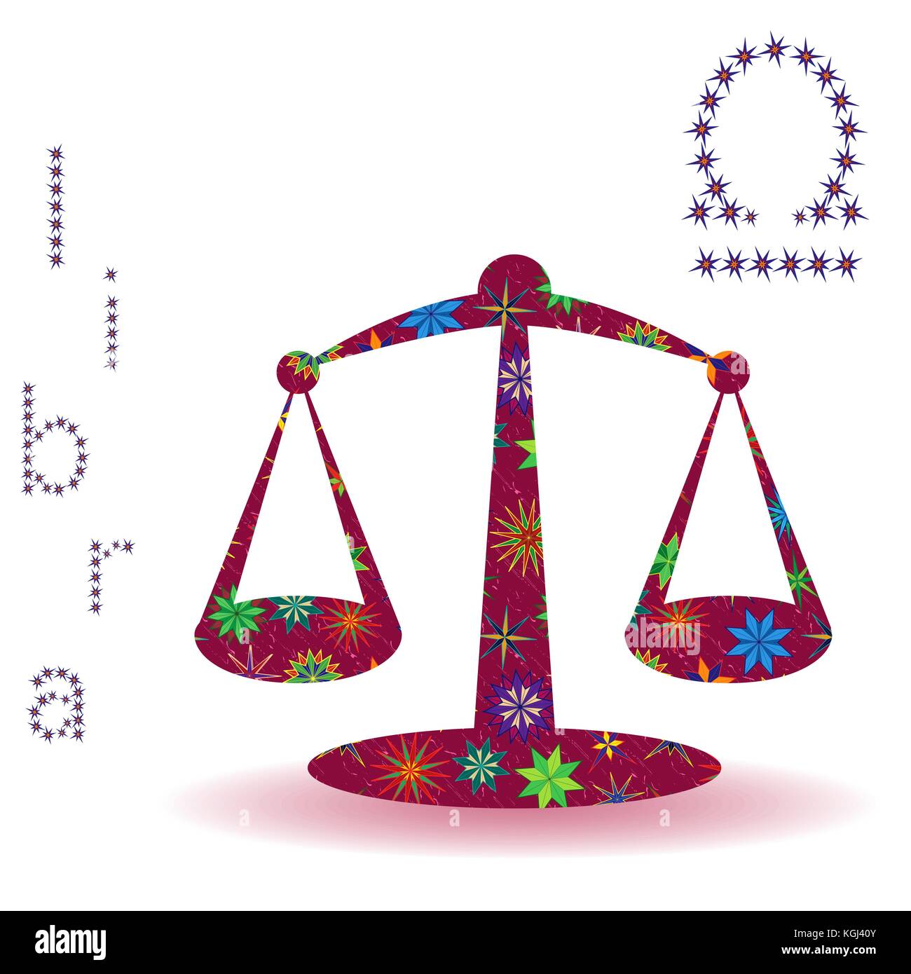 Segno zodiacale bilancia, claret vettore con silhouette stilizzata stelle multicolore isolati su sfondo bianco Illustrazione Vettoriale