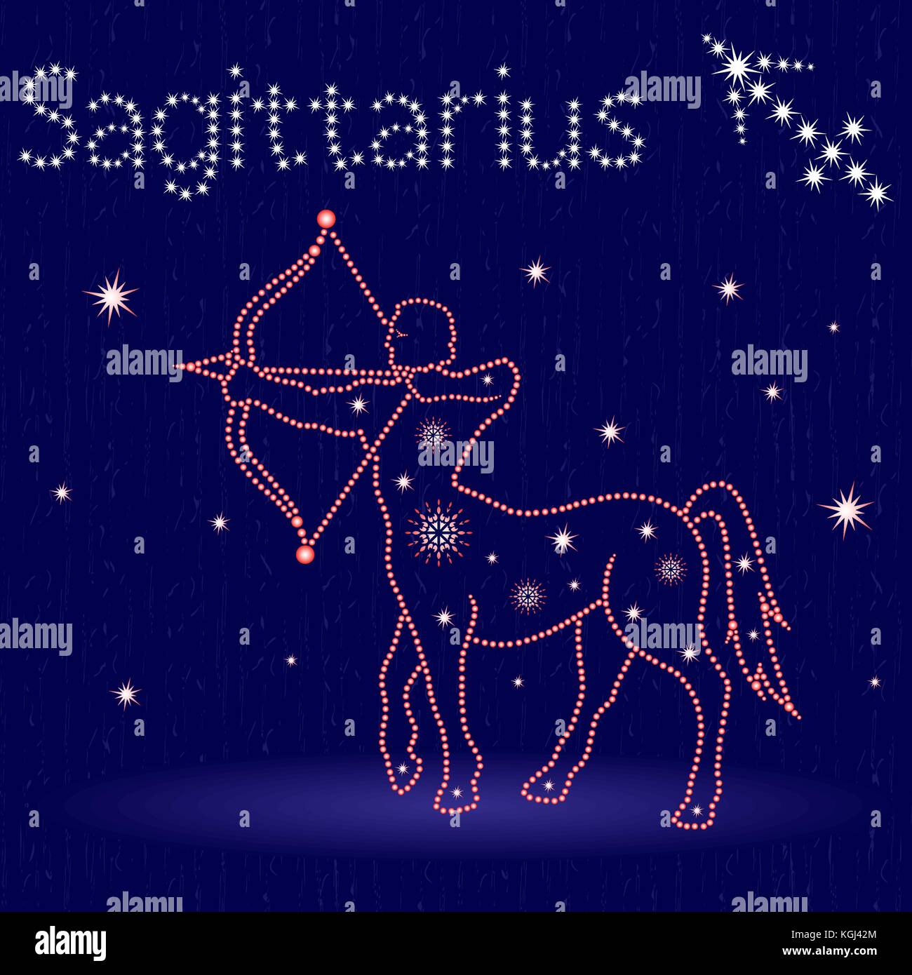 Segno zodiacale Sagittario il cielo stellato, disegnati a mano illustrazione vettoriale con stilizzata stelle su sfondo blu Illustrazione Vettoriale