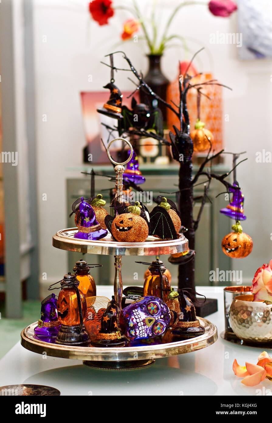 Interni decorazioni di halloween in una casa famiglia Foto Stock
