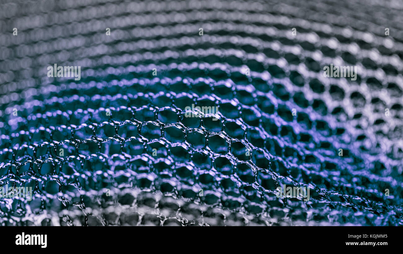 Blu texture astratta dalla maglia. dettaglio artistico della griglia esagonale in hd 16x9. rapporto di concetto per la scienza, ricerca, tecnologia e industria. Foto Stock