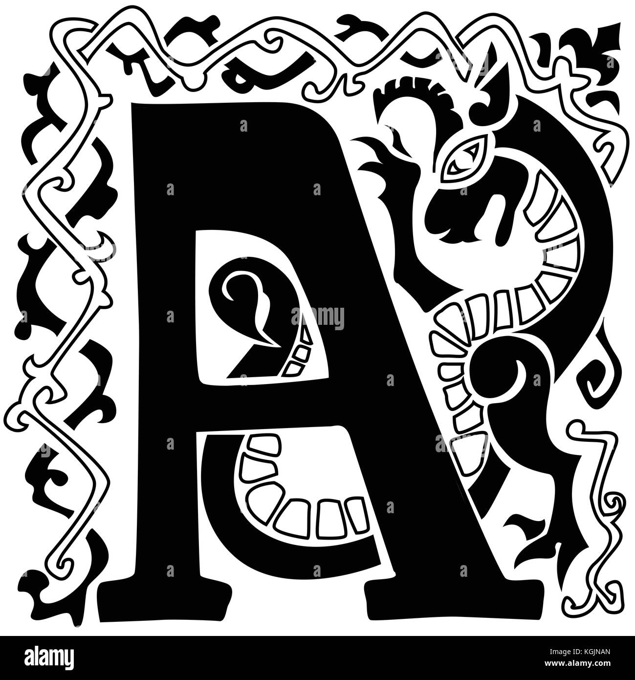 Gargoyle lettera A maiuscola Illustrazione Vettoriale