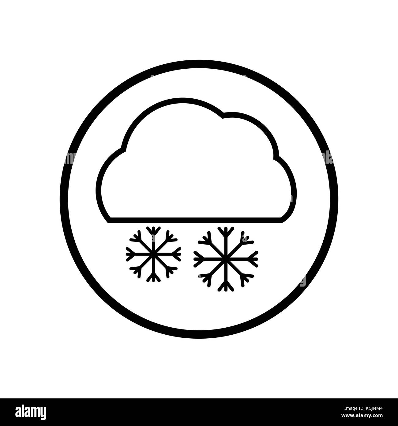 Vettore di cloud e l'icona del fiocco di neve in linea Circle, simbolo iconico all'interno di un cerchio su sfondo bianco, per meteo segno concetto. vettore design iconico. Illustrazione Vettoriale