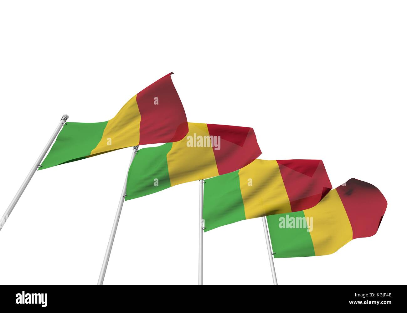 Mali bandiere in una fila con uno sfondo bianco. Il rendering 3D Foto Stock