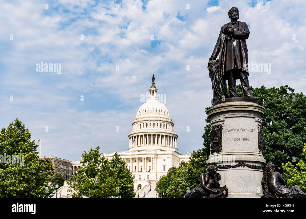 Presidente james garfield monumento con Stati Uniti Campidoglio di Washington, DC Foto Stock