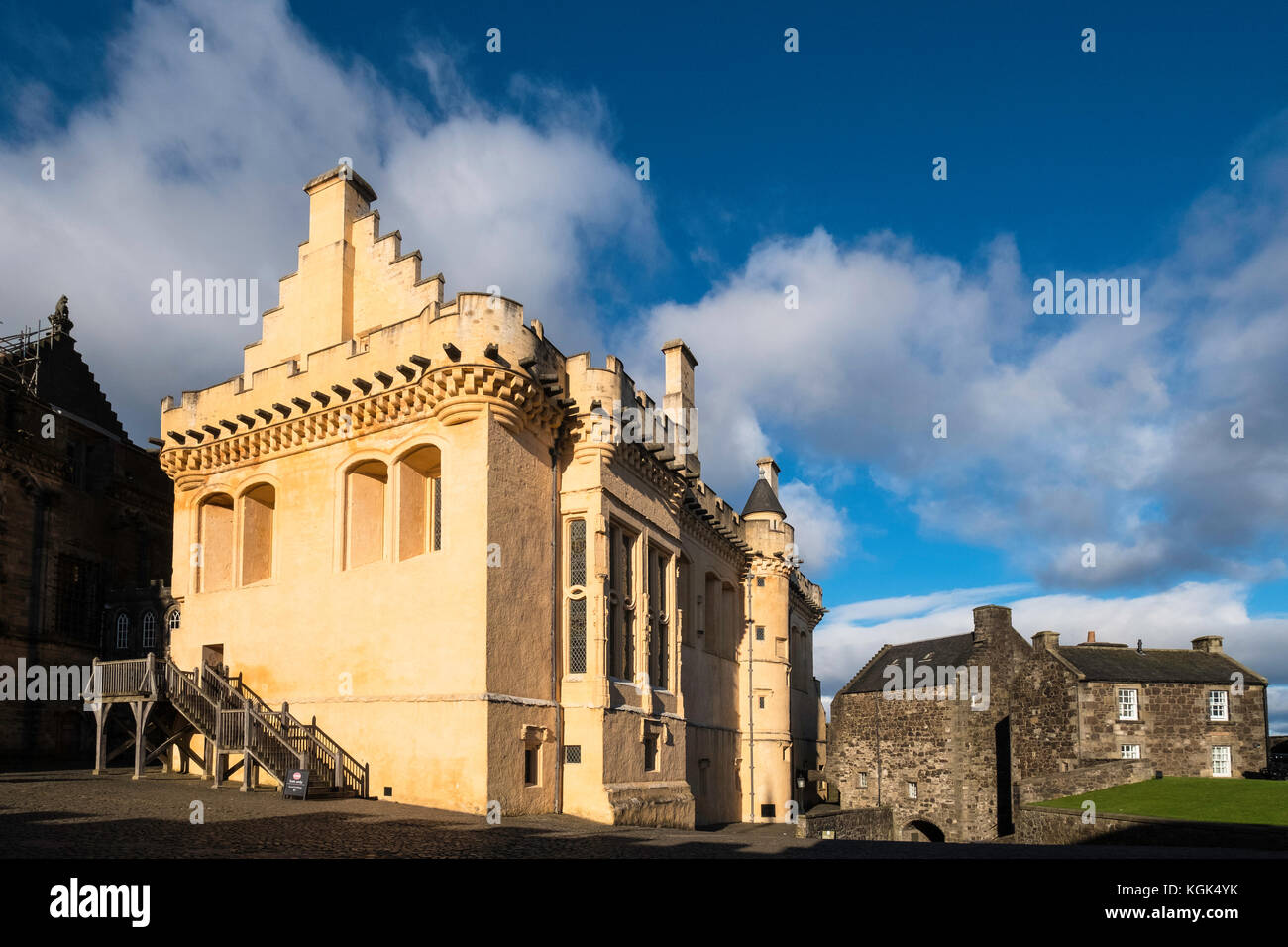 Vista della Great Hall all'interno del Castello di Stirling a Stirling, Scozia, Regno Unito. Foto Stock