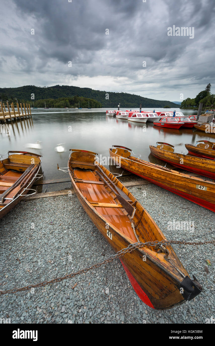 Bowness su Windermere; Barche a noleggio; Cumbria; Regno Unito Foto Stock