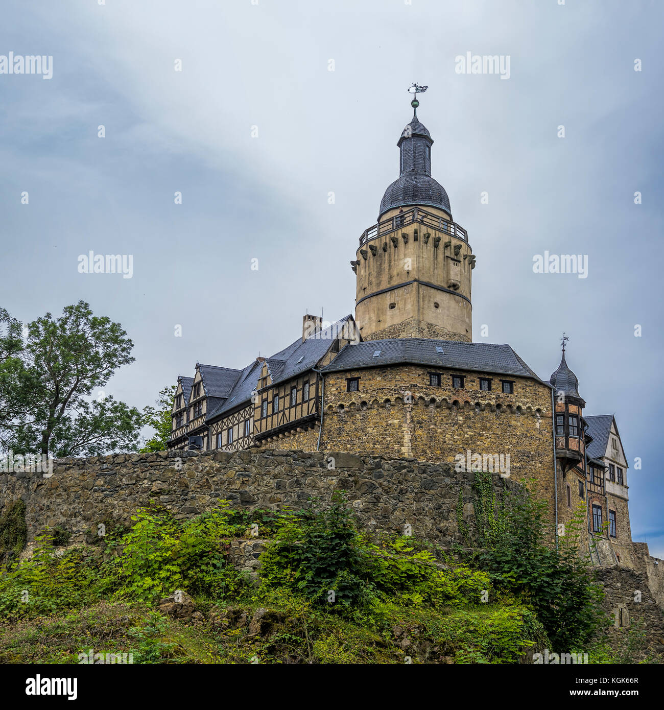 Falkenstein Castello nei Monti Harz, Sassonia-Anhalt, Germania. Foto Stock