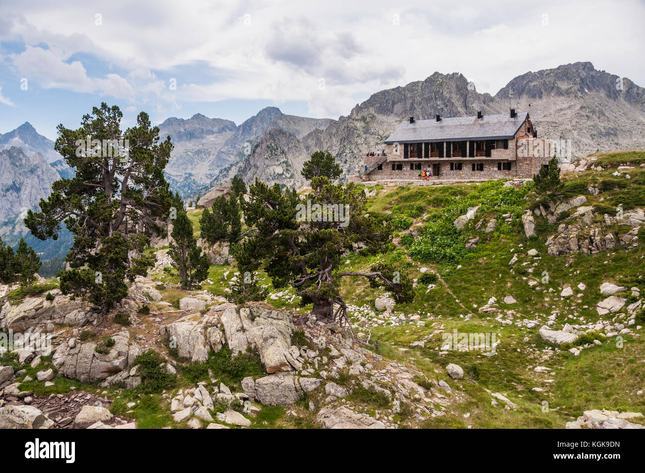 Rifugio nel Parco Nazionale Aigüestortes Foto Stock