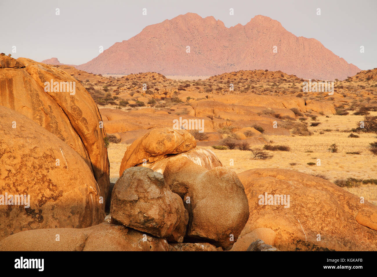 Montagne rosa a sunrise intorno spitzkoppe, Namibia. Foto Stock