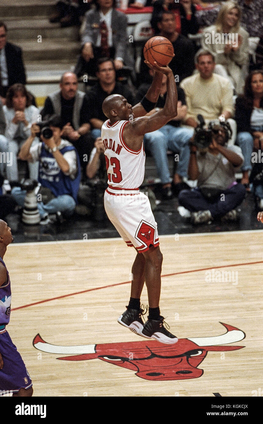 Michael Jordan in lizza per l'NBA Chicago Bulls. Foto Stock