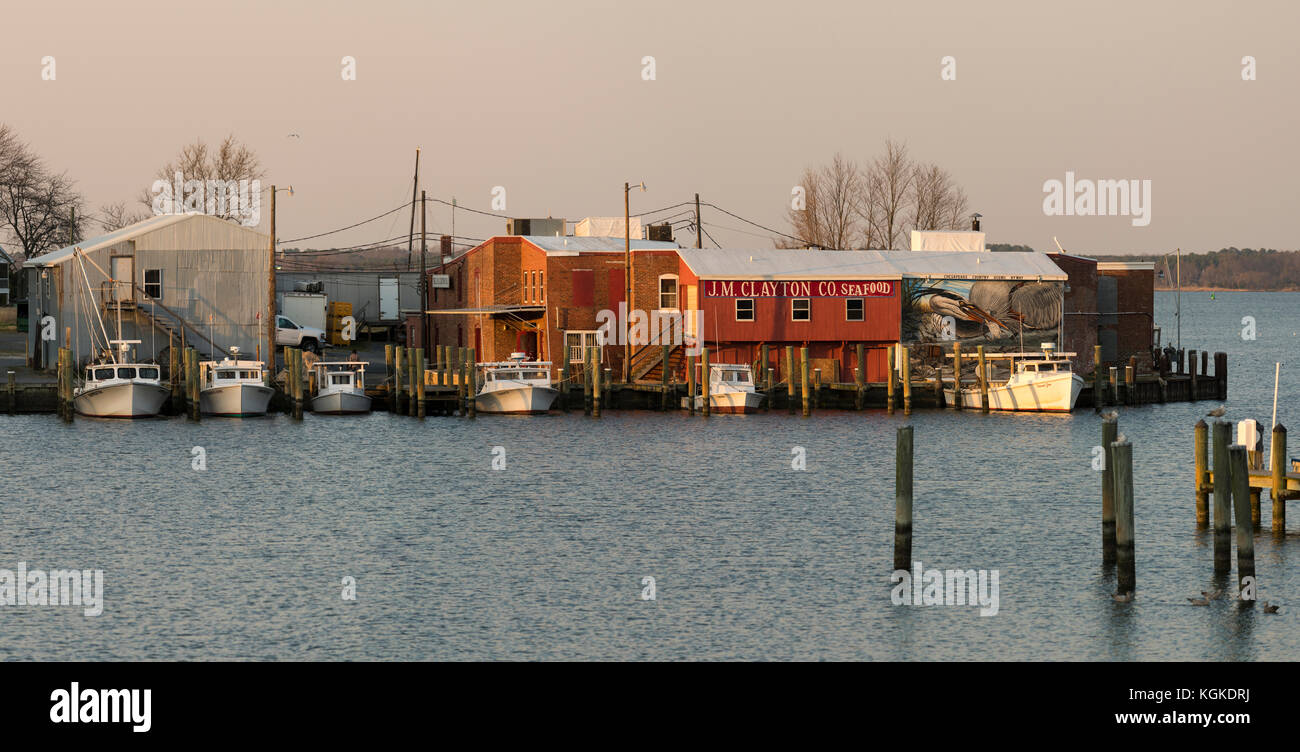 Barche da pesca utilizzato per il pescato granchi e oystering sulla baia di Chesapeake dock per la notte in Cambridge, Maryland. Foto Stock