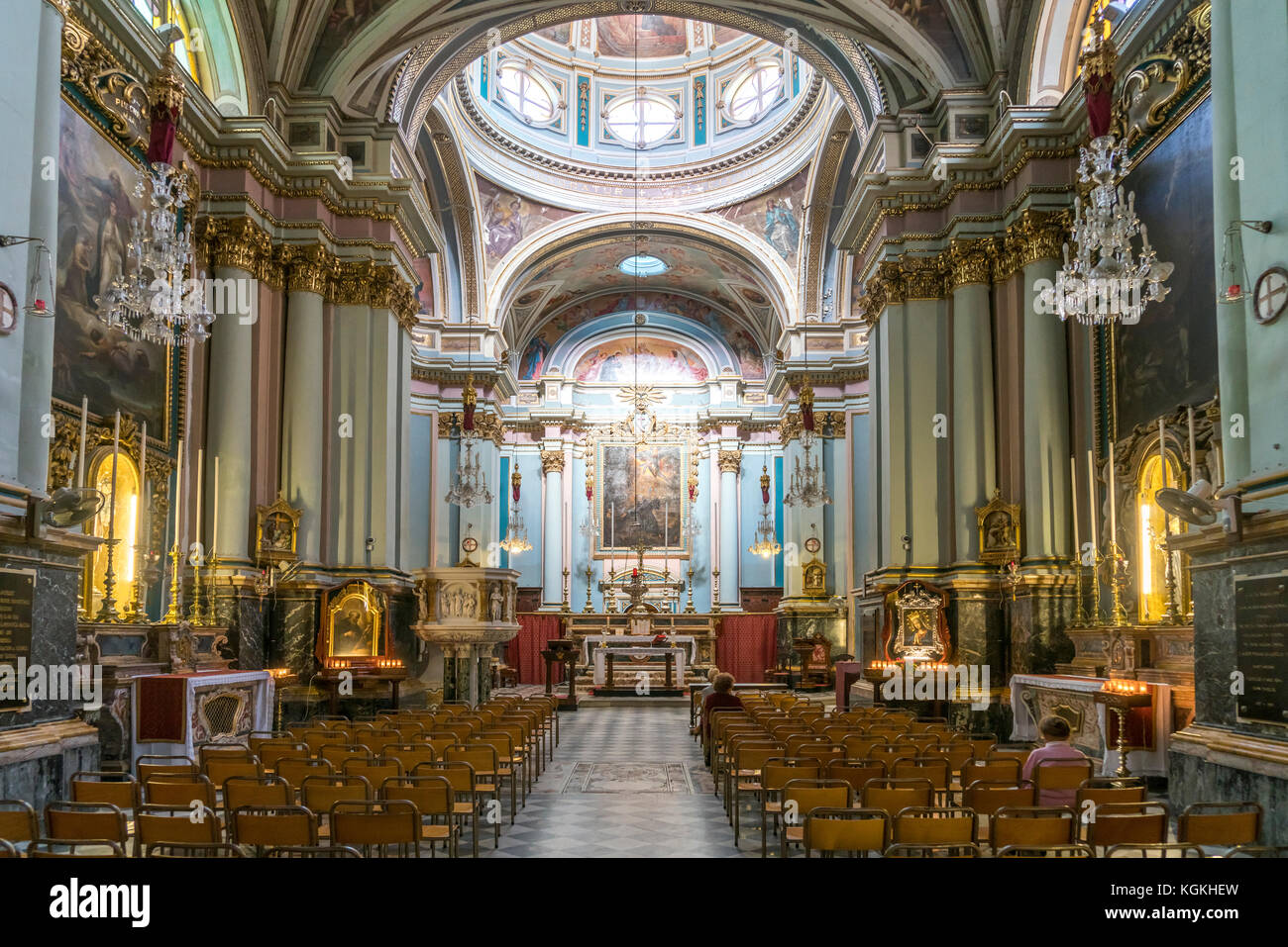 Innenraum der Franziskuskirche Chuirch di San Francesco d'Assisi, Valetta, Malta Foto Stock