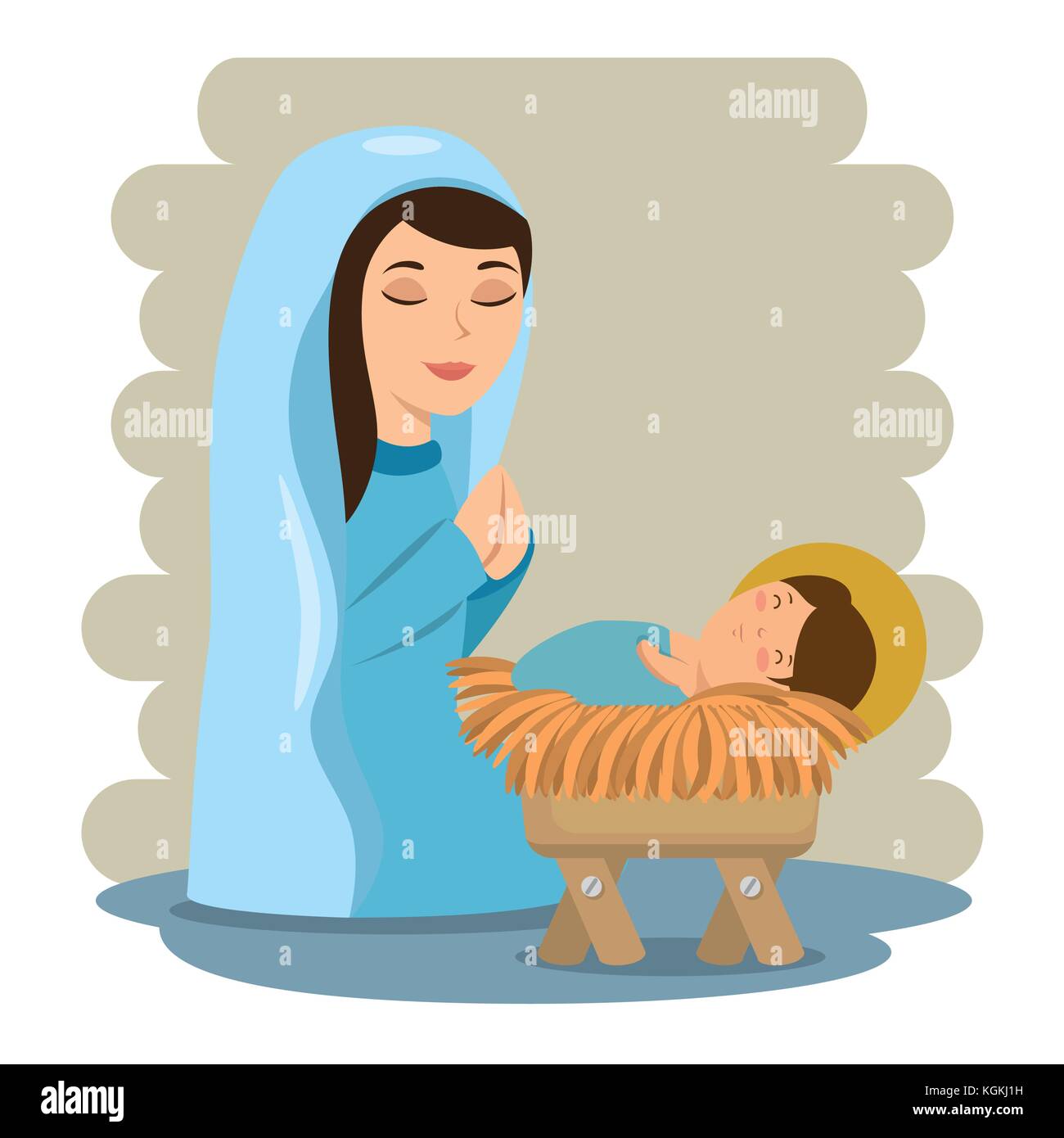 Immagini Natale Gesu Bambino.Buon Natale Gesu Bambino Che Giace In Una Mangiatoia Con Maria Illustrazione Vettoriale Graphic Design Immagine E Vettoriale Alamy